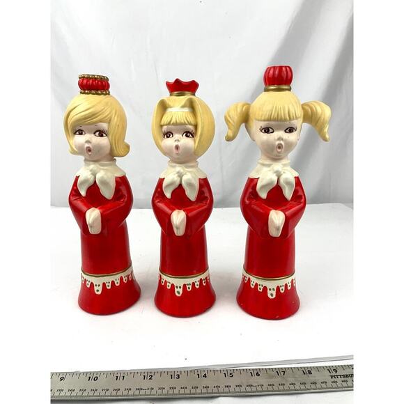 VTG Ceramic Christmas Carolers Candle Holders Lot of 3 Choir Girls 1960s - Picture 6 of 14